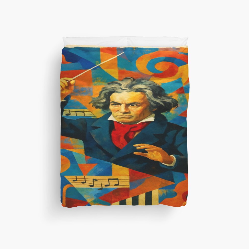 Abstract Classical Composer Music Portrait Art on a duvet cover