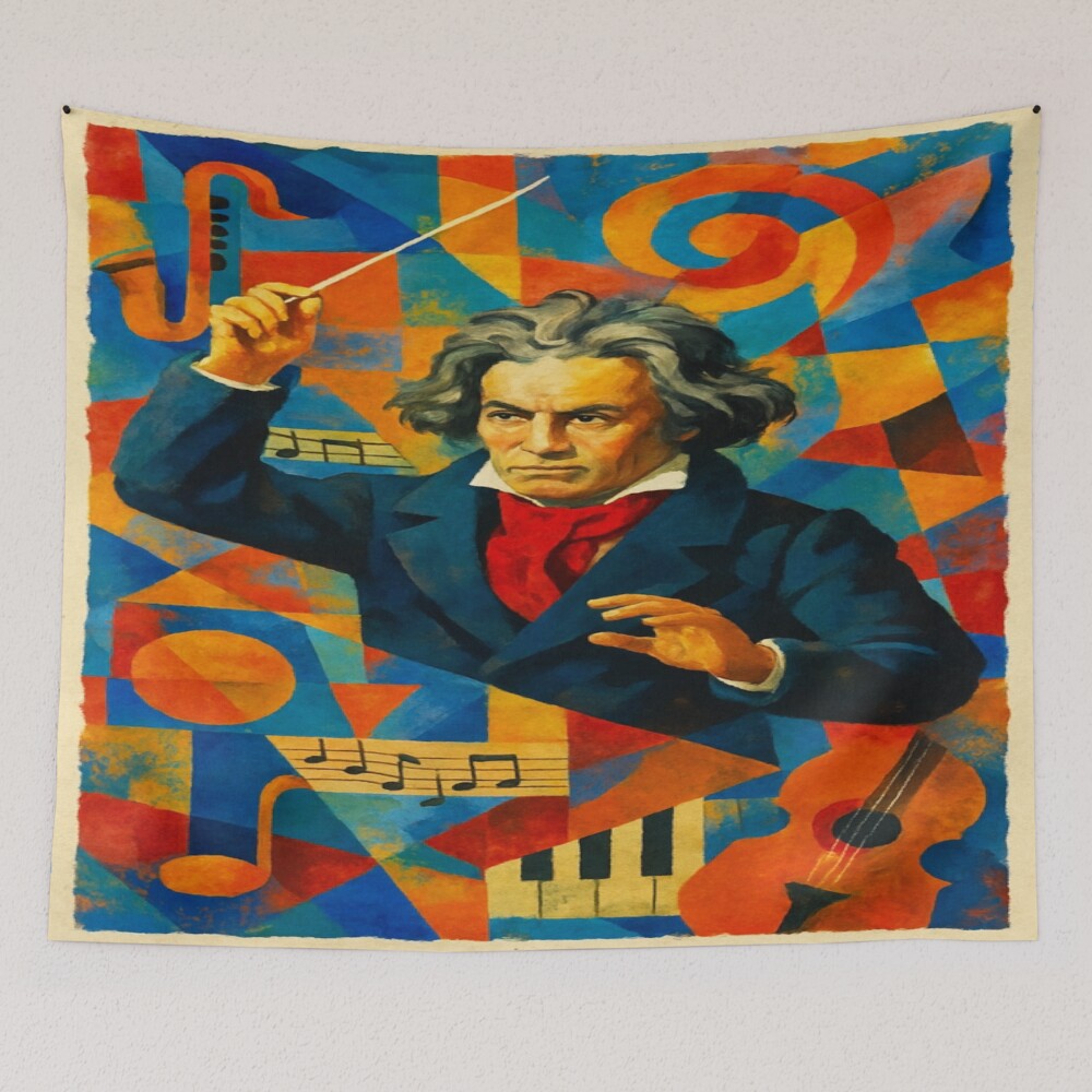 Abstract Classical Composer Music Portrait Art on a tapestry