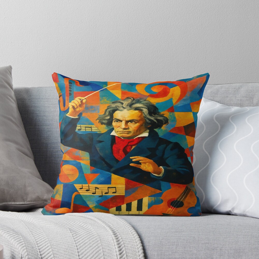 Abstract Classical Composer Music Portrait Art on a throw pillow
