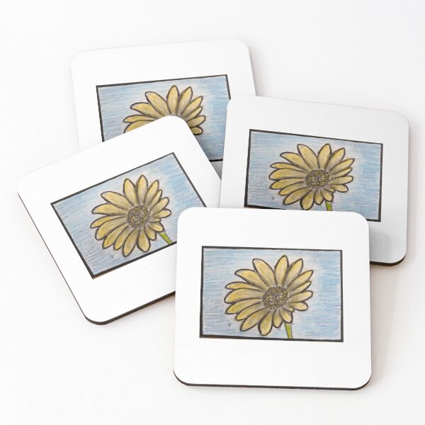 Item preview, Yellow Daisy on Blue – Hand-Drawn Flower Art with Ink and Colored Pencil designed and sold by M1234s.
