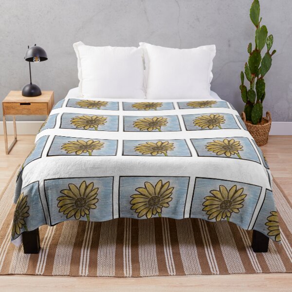 Item preview, Yellow Daisy on Blue – Hand-Drawn Flower Art with Ink and Colored Pencil designed and sold by M1234s.