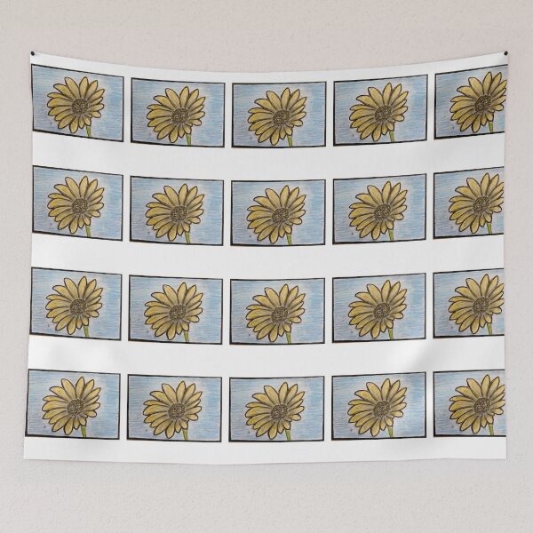 Item preview, Yellow Daisy on Blue – Hand-Drawn Flower Art with Ink and Colored Pencil designed and sold by M1234s.