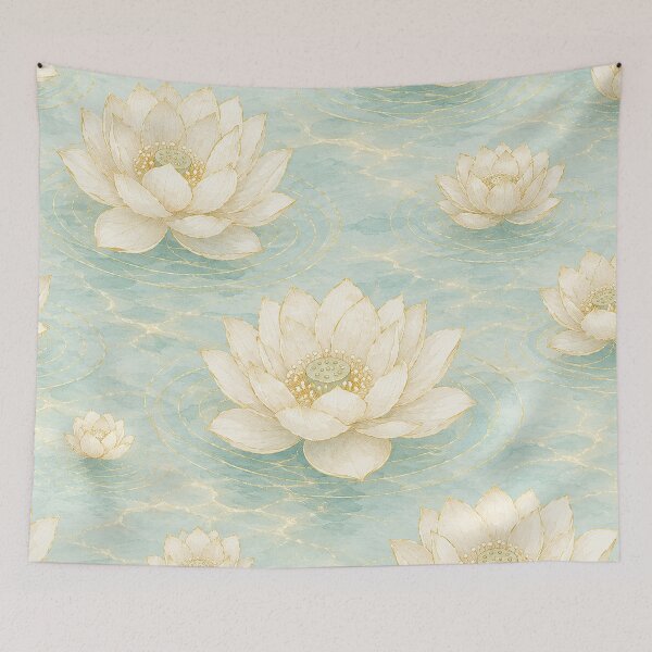Item preview, Korean White Lotus Pond Watercolor Seamless Pattern designed and sold by lita-lilith.