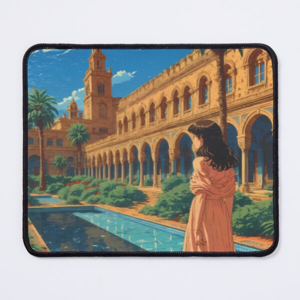 Item preview, Anime Girl Gazing at Alcazar of Seville in Soft Pastel Hues designed and sold by Anomaneal.