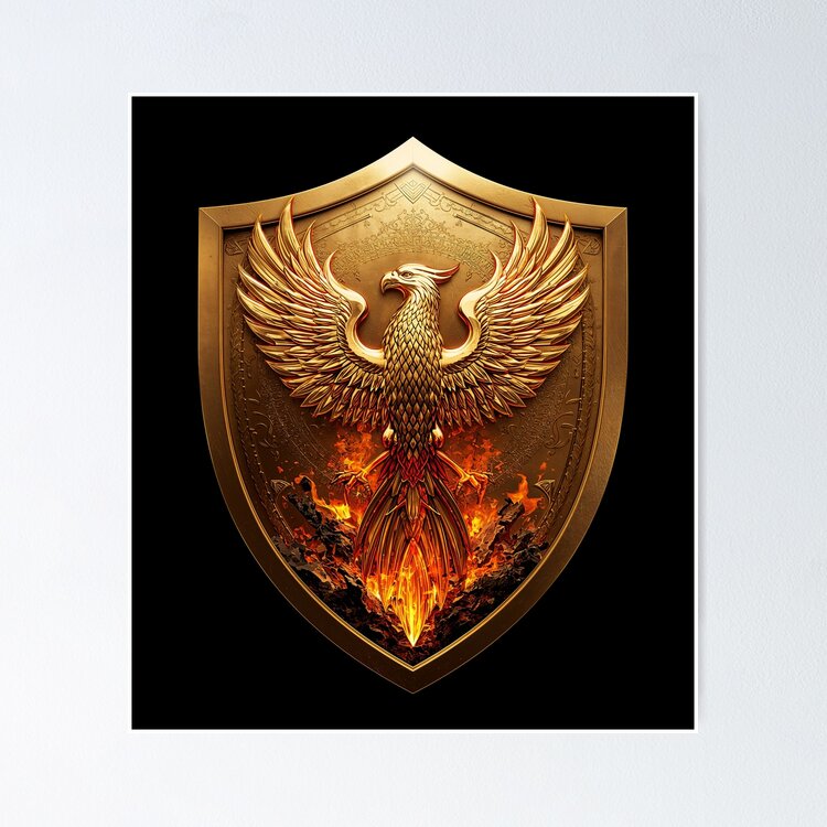 Golden Phoenix Crest Shield Fantasy Emblem — Poster