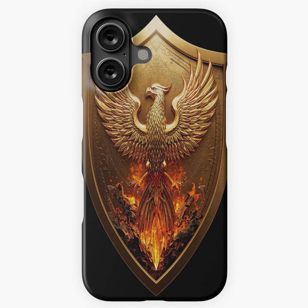 Golden Phoenix Crest Shield Fantasy Emblem on a phone case