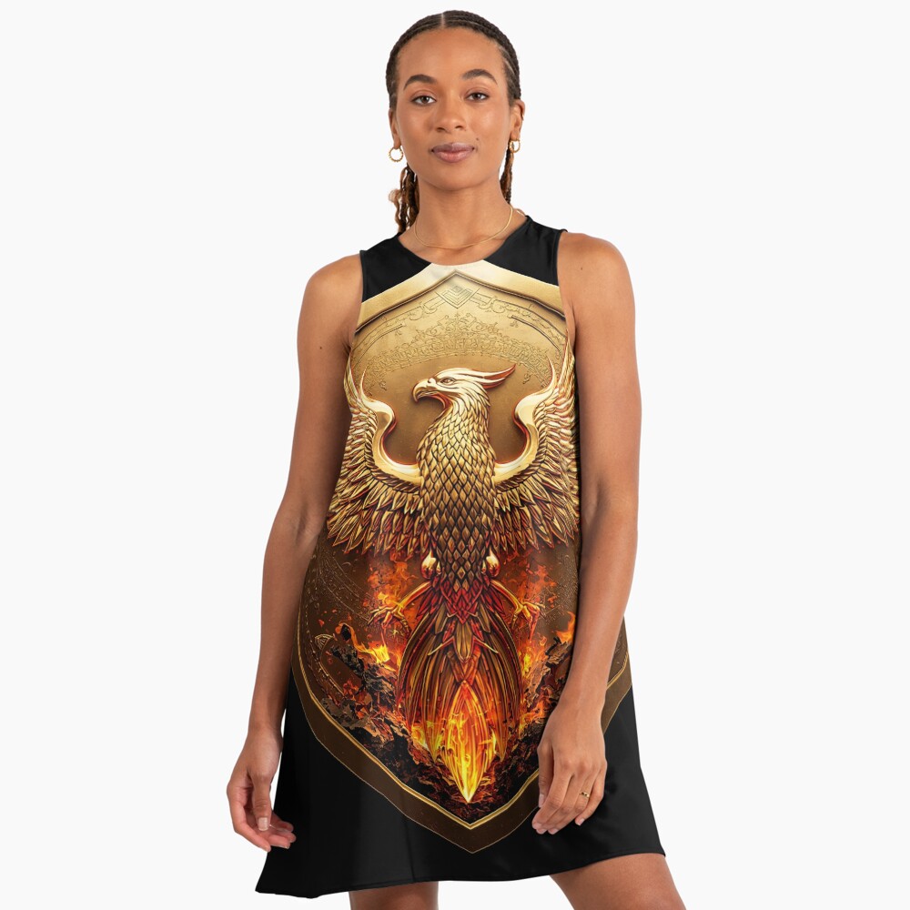 Golden Phoenix Crest Shield Fantasy Emblem on a a-line dress