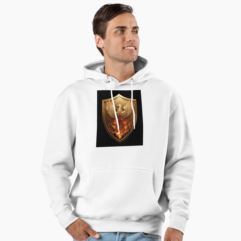 Golden Phoenix Crest Shield Fantasy Emblem on a hoodie