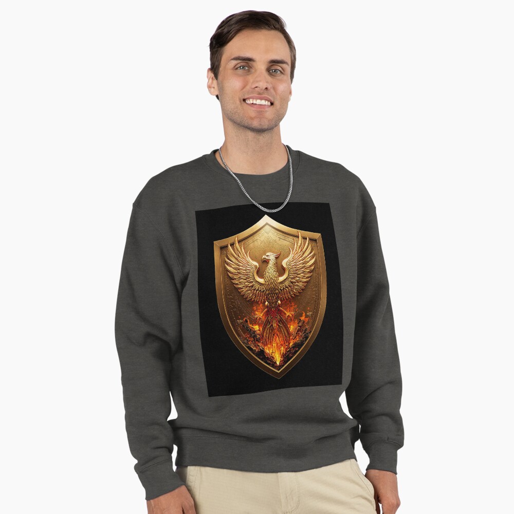 Golden Phoenix Crest Shield Fantasy Emblem on a sweatshirt