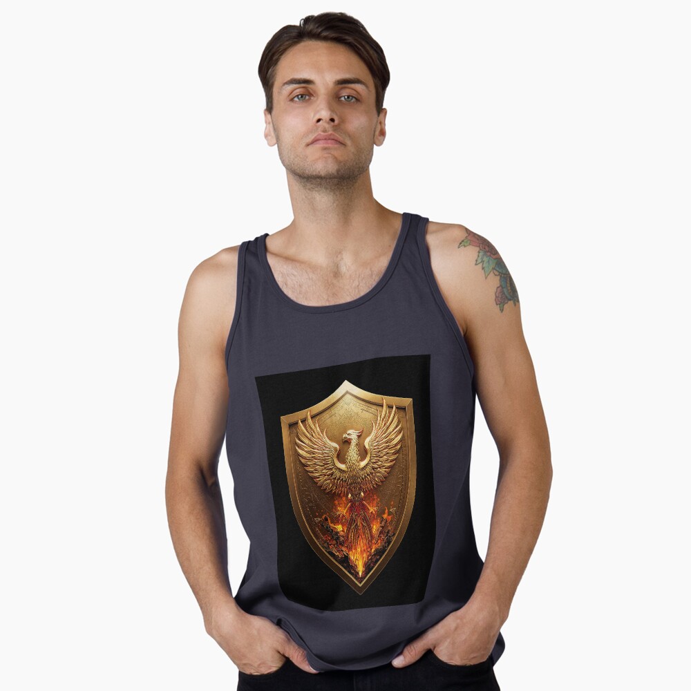 Golden Phoenix Crest Shield Fantasy Emblem on a tank top