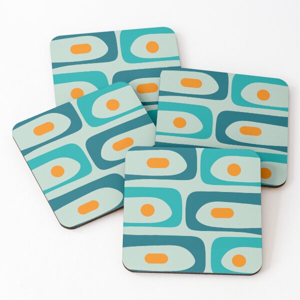 Item preview, Mid Century Modern Piquet Abstract Minimalist Pattern Teal Aqua Orange designed and sold by kierkegaard.