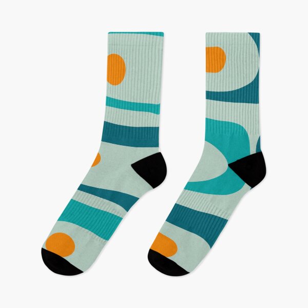 Item preview, Mid Century Modern Piquet Abstract Minimalist Pattern Teal Aqua Orange designed and sold by kierkegaard.