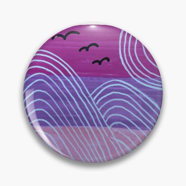 Item preview, Purple Wave Mountains – Abstract Hand-Drawn Landscape with Birds in Magenta Sky designed and sold by M1234s.