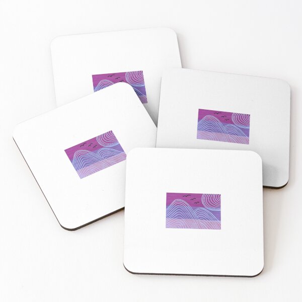 Item preview, Purple Wave Mountains – Abstract Hand-Drawn Landscape with Birds in Magenta Sky designed and sold by M1234s.