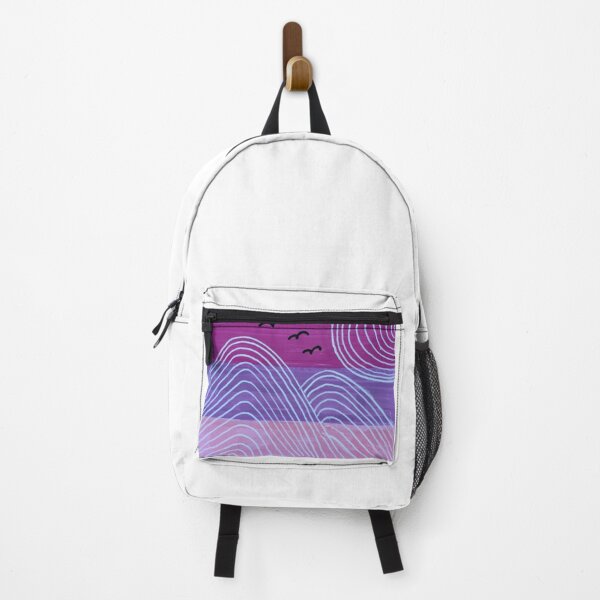 Item preview, Purple Wave Mountains – Abstract Hand-Drawn Landscape with Birds in Magenta Sky designed and sold by M1234s.