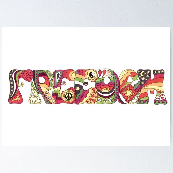 Item preview, Vintage Psychedelic Freedom Art White – Retro Hippie Rainbow Groovy Peace Design designed and sold by Kellie Espie Art.
