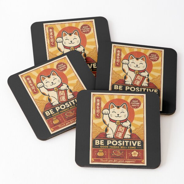 Item preview, Lucky Maneki Neko Be Positive Retro Japanese Inspiration Poster designed and sold by eliramaison.