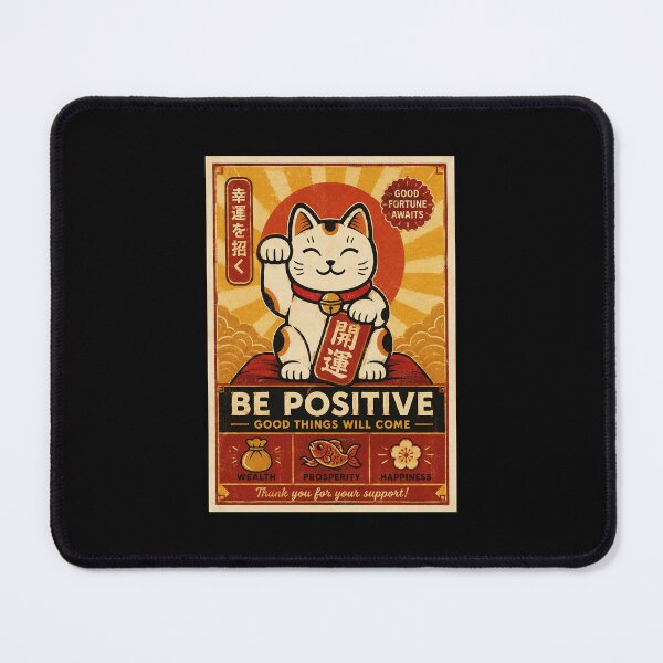 Item preview, Lucky Maneki Neko Be Positive Retro Japanese Inspiration Poster designed and sold by eliramaison.