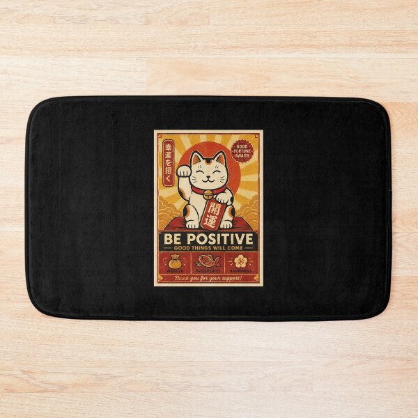 Item preview, Lucky Maneki Neko Be Positive Retro Japanese Inspiration Poster designed and sold by eliramaison.