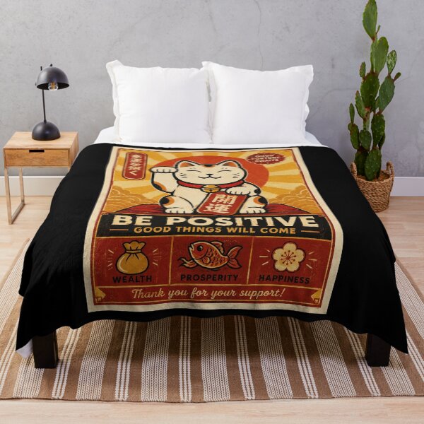 Item preview, Lucky Maneki Neko Be Positive Retro Japanese Inspiration Poster designed and sold by eliramaison.