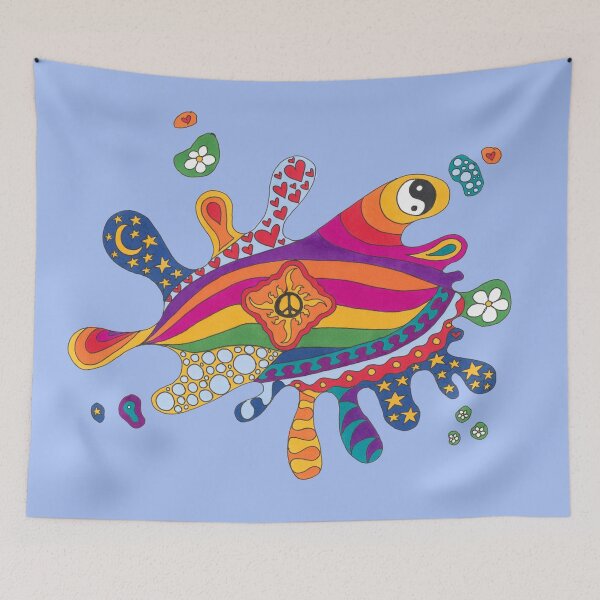Item preview, Psychedelic Splat Art Blue– Retro Hippie Rainbow Groovy Peace Design designed and sold by Kellie Espie Art.