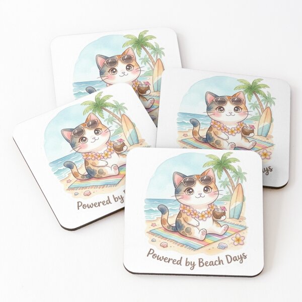 Item preview, Powered by Beach Days | Cute Hawaiian Vacation Cat Lani Sticker designed and sold by LaniDigitalNook.