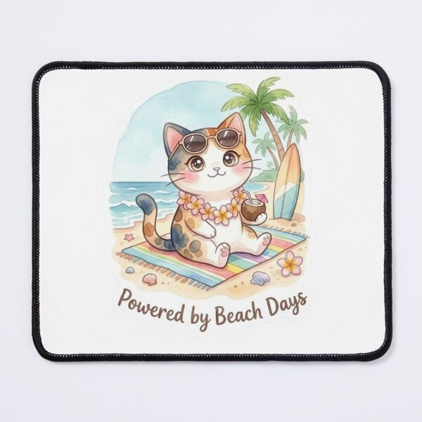 Item preview, Powered by Beach Days | Cute Hawaiian Vacation Cat Lani Sticker designed and sold by LaniDigitalNook.
