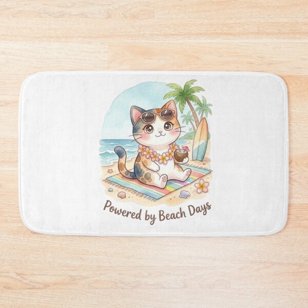 Item preview, Powered by Beach Days | Cute Hawaiian Vacation Cat Lani Sticker designed and sold by LaniDigitalNook.