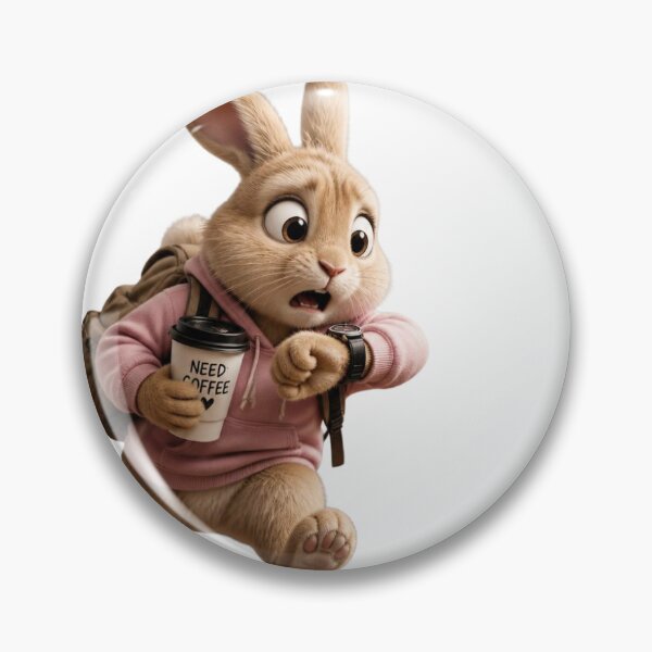 Item preview, "Need Coffee" Late Running Bunny with Backpack Funny Caffeine Art designed and sold by redblink store.
