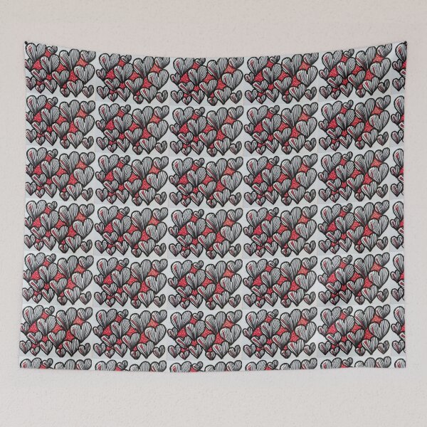 Item preview, Zebra Hearts – Hand-Drawn Black and White Striped Heart Pattern with Red Accents designed and sold by M1234s.