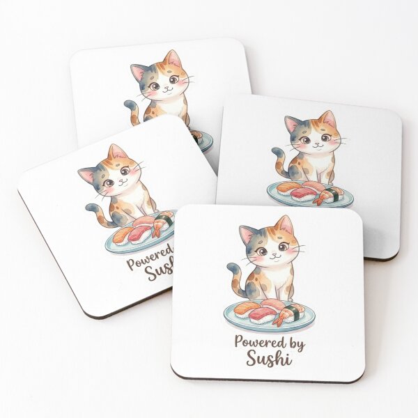Item preview, Powered by Sushi | Cute Hawaiian Japanese Cat Lani Sticker designed and sold by LaniDigitalNook.