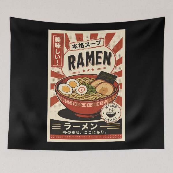 Item preview, Vintage Ramen Bowl Japanese Food Poster Retro Kitchen designed and sold by ferminhays.