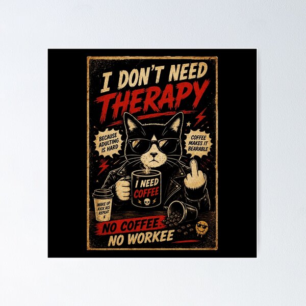 Item preview, Grumpy Coffee Cat Vintage Humor Art For Surviving Adult Life designed and sold by Modaozushi216.