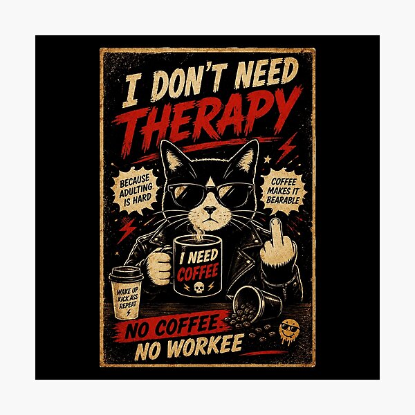 Item preview, Grumpy Coffee Cat Vintage Humor Art For Surviving Adult Life designed and sold by Modaozushi216.