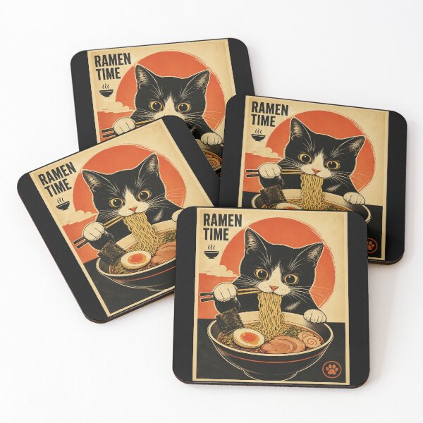 Item preview, Ramen Time Cute Black Cat Eating Noodles Retro Poster designed and sold by eliramaison.
