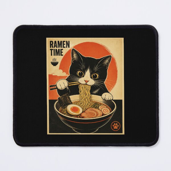 Item preview, Ramen Time Cute Black Cat Eating Noodles Retro Poster designed and sold by eliramaison.