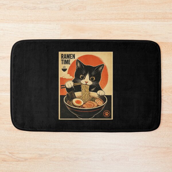 Item preview, Ramen Time Cute Black Cat Eating Noodles Retro Poster designed and sold by eliramaison.
