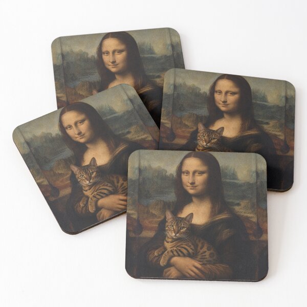 Item preview, Mona Lisa and Bengal Cat Painting - Funny Renaissance Parody Painting designed and sold by merchxwear.