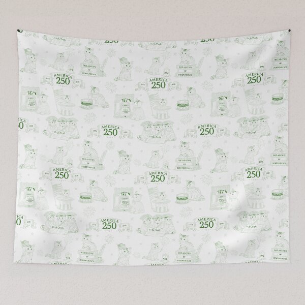 Item preview, Green of America 250 Cats Pattern, Patriotic Cat Toile, 250th Anniversary USA, Colonial Kittens, Fourth of July Cat Design designed and sold by Pharmkitty.