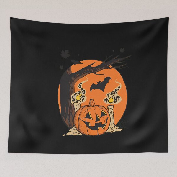 Item preview, Vintage Halloween Moon Bat Pumpkin Scene designed and sold by DoodleVerseDark.