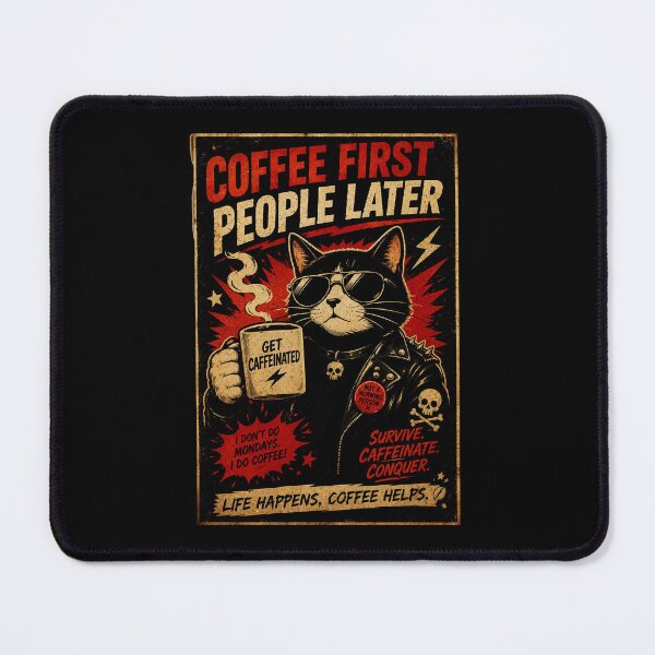 Item preview, Coffee First People Later Funny Cat Drinking Morning Brew designed and sold by Modaozushi216.