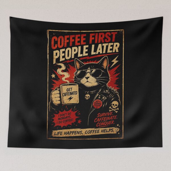 Item preview, Coffee First People Later Funny Cat Drinking Morning Brew designed and sold by Modaozushi216.