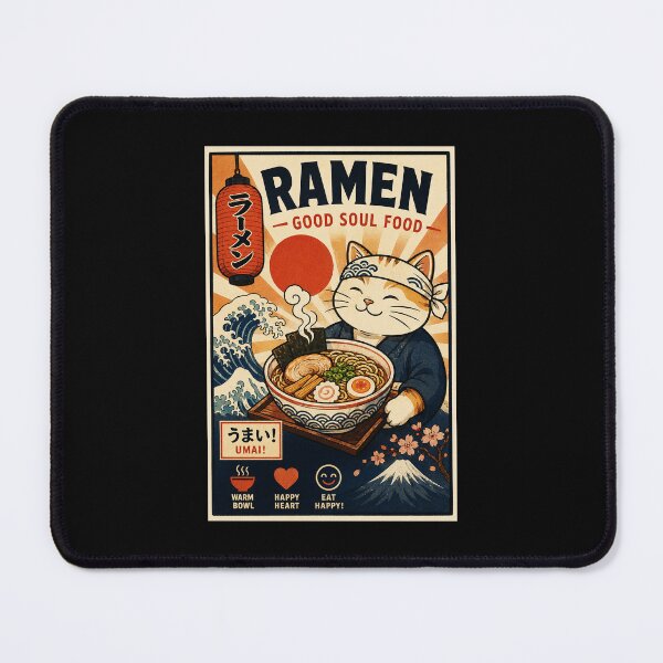 Item preview, Happy Ramen Cat Vintage Japanese Food Poster designed and sold by eliramaison.