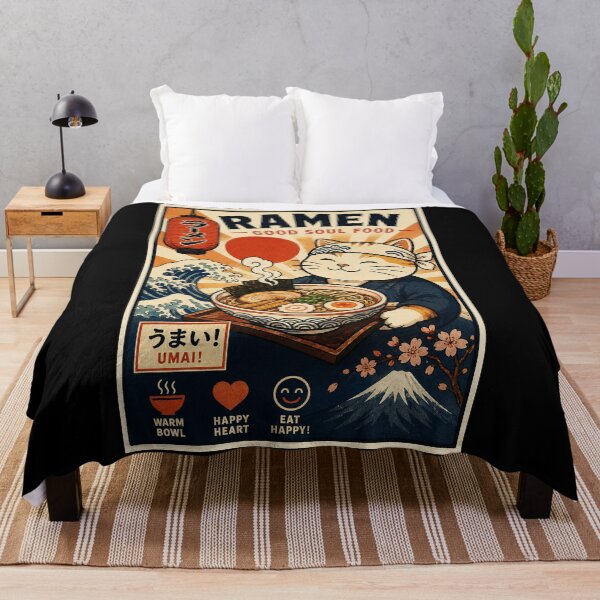 Item preview, Happy Ramen Cat Vintage Japanese Food Poster designed and sold by eliramaison.