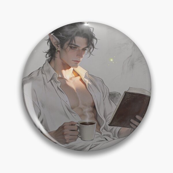 Item preview, Fantasy Elf Book Boyfriend Reading Coffee Heart Illustration designed and sold by FIREDesignsPOD.