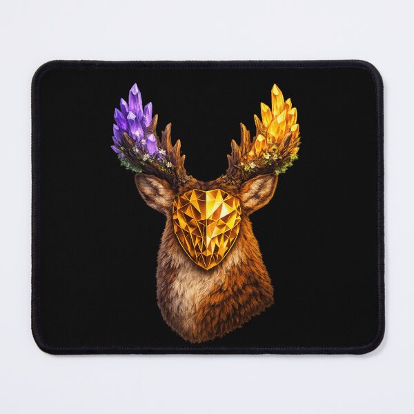 Item preview, Masked Crystal Deer — Amethyst Gold Antler Dark Fantasy Wildlife Art designed and sold by ArtoryWorks.