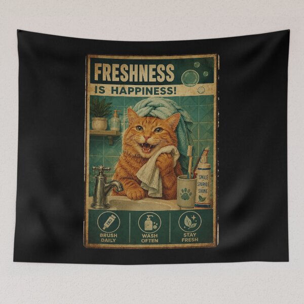 Item preview, Funny Fresh Cat Bathroom Poster Retro Hygiene Humor designed and sold by eliramaison.