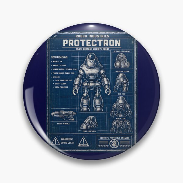 Item preview, Protectron Blueprint Poster | Retro Robot Technical Schematic | RobCo Security Robot Engineering Fallout Design designed and sold by RockyLambda.