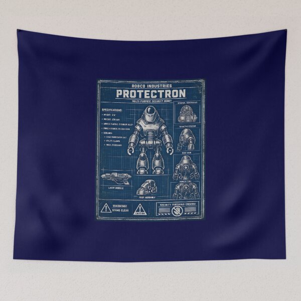 Item preview, Protectron Blueprint Poster | Retro Robot Technical Schematic | RobCo Security Robot Engineering Fallout Design designed and sold by RockyLambda.