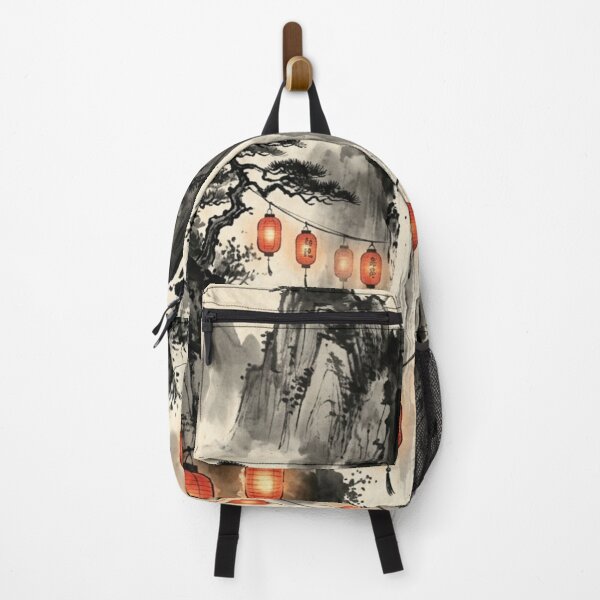 Item preview, Glowing Lanterns Over Mountain Waterfall - Japanese Landscape designed and sold by Hikariha Studio.